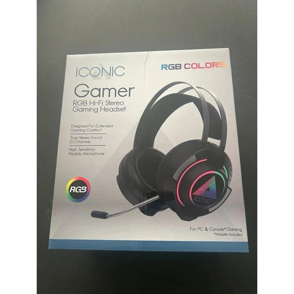 Iconic Gamer RGB Colors Hi-Fi Stereo Gaming Headset/ Flexible‎ Microphone​ - Picture 1 of 2